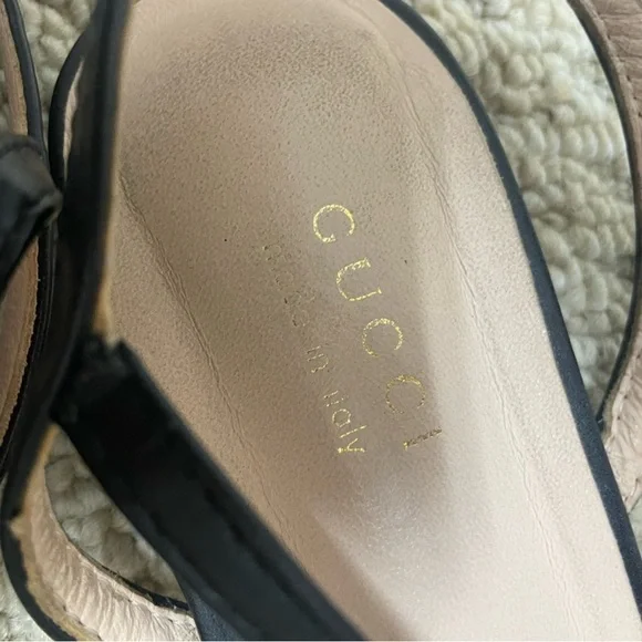 Gucci Marmont Sandals Flat Black Leather Interlocking GG Size 41 - Picture 7 of 15